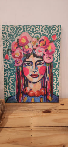 Funky lady canvas art (blue)