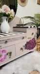 Solid oak floral dresser and mirror