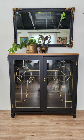 Black and gold leadlight cabinet